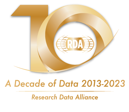 Gold number 10 with RDA logo reads: A Decade of Data 2013-2023
